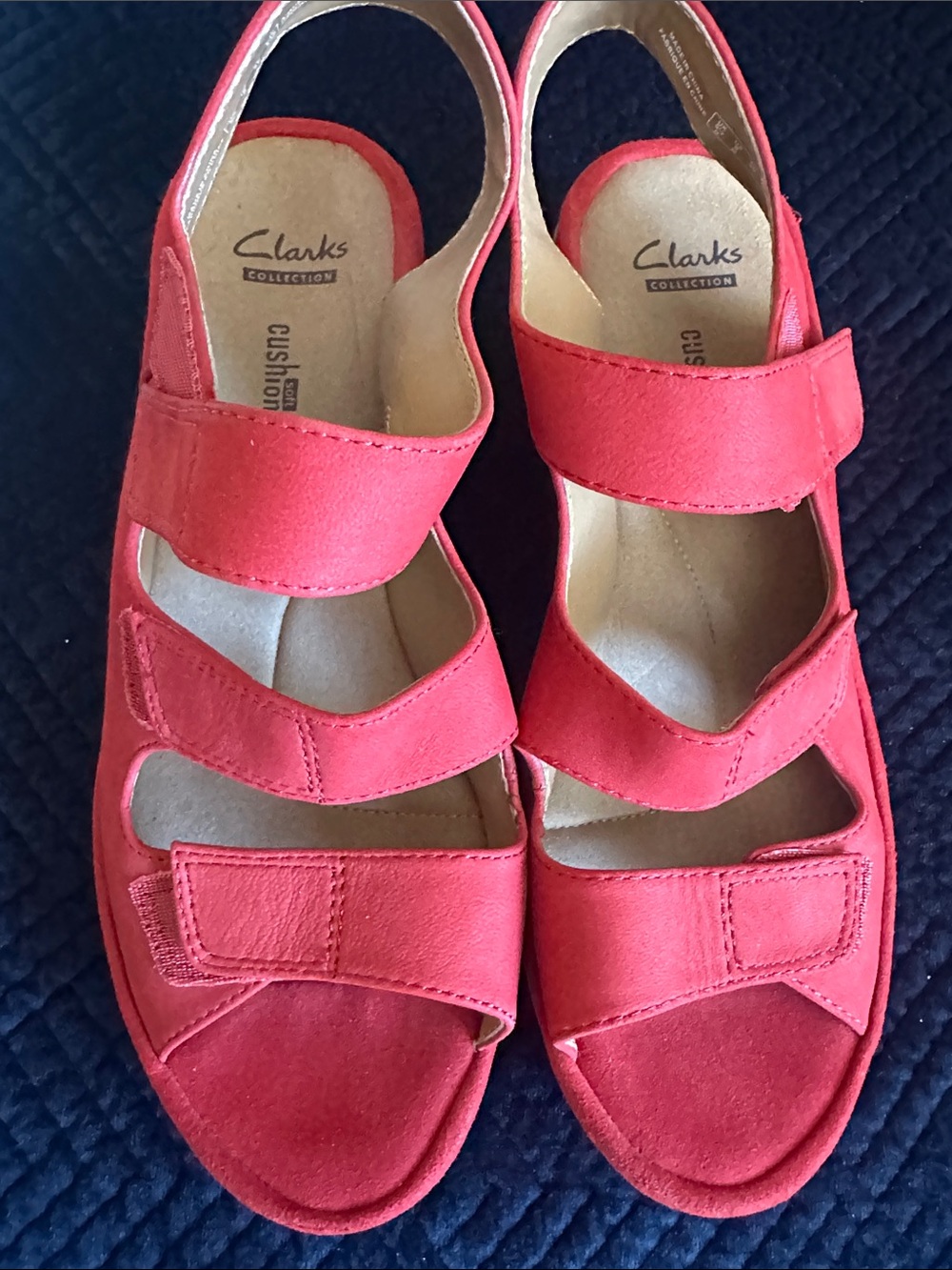 Clarks Women's Bright Red Three-Strap Hook-and-Loop Sandals